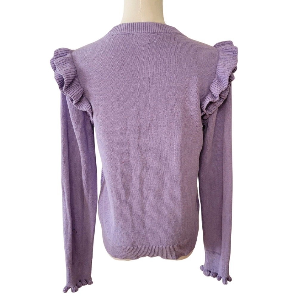 Charter Club Lavender Floral Ruffle Sweater Size Medium Petite - Picture 4 of 5